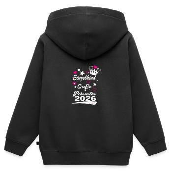 Einzelkind Große Schwester 2026 Krone Herzen - Kinder Premium Organic Zip Hoodie - Schwarz - Hinten - AI Model Kid Male (0cm)