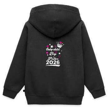 Einzelkind Wird Große Schwester 2026 Krone - Kinder Premium Organic Zip Hoodie - Schwarz - Hinten - AI Model Kid Male (0cm)