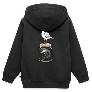 Mouette Mouettes Poisson Poisson Mouette Maritime - Sweat Premium à capuche zippé enfant bio - noir - Dos - AI Model Kid Male (0cm)