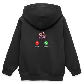 appel de la moto - Sweat Premium à capuche zippé enfant bio - noir - Dos - AI Model Kid Male (0cm)