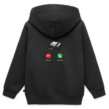 appel de la console - Sweat Premium à capuche zippé enfant bio - noir - Dos - AI Model Kid Male (0cm)