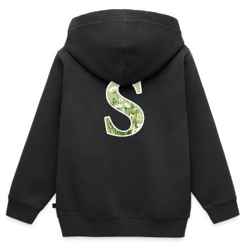Buchstabe S, Monogramm, Blumenmuster - Kinder Premium Organic Zip Hoodie - Schwarz - Hinten - AI Model Kid Male (0cm)