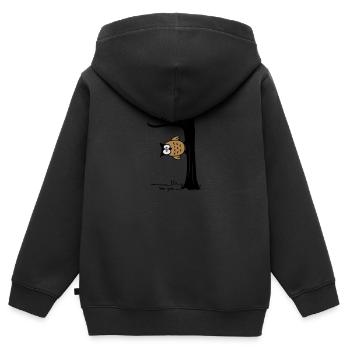 Eule auf Baum "be different, be you" - Kinder Premium Organic Zip Hoodie - Schwarz - Hinten - AI Model Kid Male (0cm)