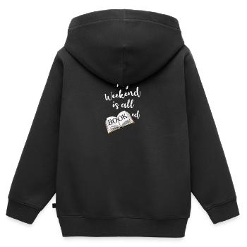 Mon week-end est tout dit ringard dire - Sweat Premium à capuche zippé enfant bio - noir - Dos - AI Model Kid Male (0cm)