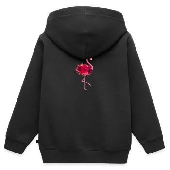 Flamant rose - Sweat Premium à capuche zippé enfant bio - noir - Dos - AI Model Kid Male (0cm)