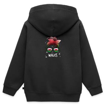 Wales - Kinder Premium Organic Zip Hoodie - Schwarz - Hinten - AI Model Kid Male (0cm)
