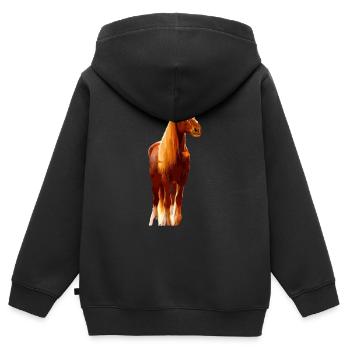 Cheval en marron, Amoureux des chevaux, Idée cadeau - Sweat Premium à capuche zippé enfant bio - noir - Dos - AI Model Kid Male (0cm)