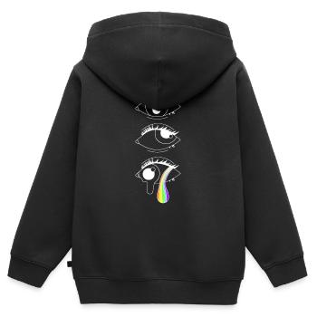 Psychedelische Augen mit Regenbogen, Eyecatcher - Kinder Premium Organic Zip Hoodie - Schwarz - Hinten - AI Model Kid Male (0cm)