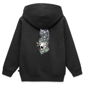 Eule auf Schädel // Illustration - Kinder Premium Organic Zip Hoodie - Schwarz - Hinten - AI Model Kid Male (0cm)