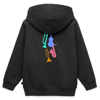 Jazz,Instruments,Trompette,Guitare,Saxophone - Sweat Premium à capuche zippé enfant bio - noir - Dos - AI Model Kid Male (0cm)