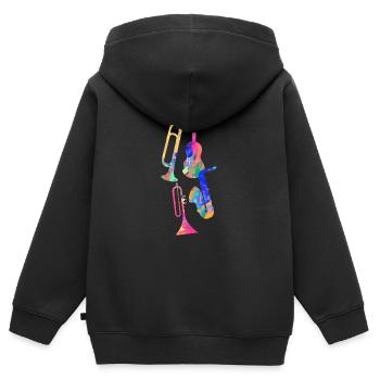 Jazz,Instruments,Trompette,Guitare,Saxophone - Sweat Premium à capuche zippé enfant bio - noir - Dos - AI Model Kid Male (0cm)