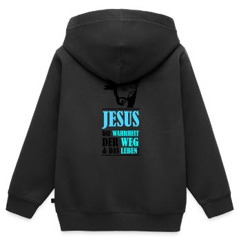 Jésus : la vérité, le chemin et la vie - Sweat Premium à capuche zippé enfant bio - noir - Dos - AI Model Kid Male (0cm)