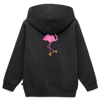 Tropical Pink Flamingo On Skateboard Skater - Kids Premium Organic Zip-up Hoodie - black - Back - AI Model Kid Male (0cm)