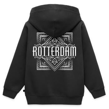 Conception de Rotterdam - Sweat Premium à capuche zippé enfant bio - noir - Dos - AI Model Kid Male (0cm)