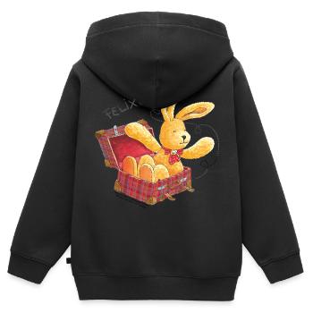Felix der Hase im Reisekoffer - Kinder Premium Organic Zip Hoodie - Schwarz - Hinten - AI Model Kid Male (0cm)
