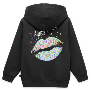 Alaaf! Konfetti Kuss Geschenkidee - Kinder Premium Organic Zip Hoodie - Schwarz - Hinten - AI Model Kid Male (0cm)
