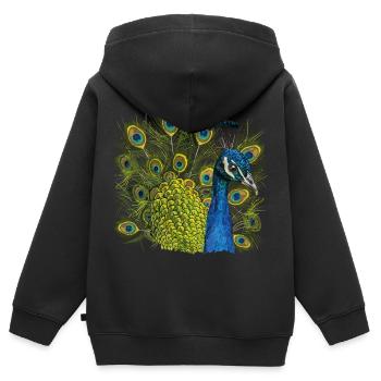 Pfau - Kinder Premium Organic Zip Hoodie - Schwarz - Hinten - AI Model Kid Male (0cm)