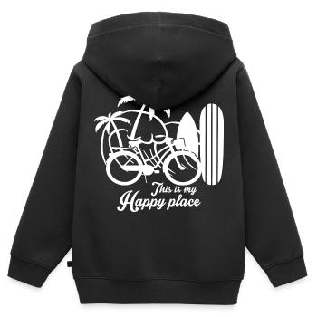 Dies ist mein glücklicher Ort - Kinder Premium Organic Zip Hoodie - Schwarz - Hinten - AI Model Kid Male (0cm)