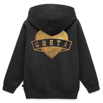 Greta Herzen Gold - Kinder Premium Organic Zip Hoodie - Schwarz - Hinten - AI Model Kid Male (0cm)