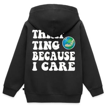 Thrifting. Because I care. - Kinder Premium Organic Zip Hoodie - Schwarz - Hinten - AI Model Kid Male (0cm)