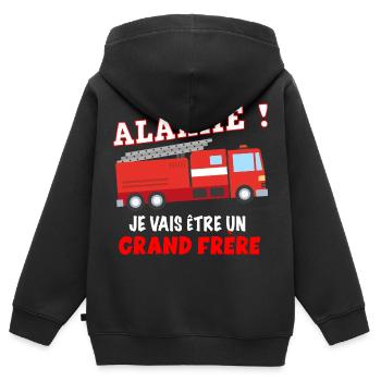 Petit pompier futur grand frère Cadeau Annonce - Sweat Premium à capuche zippé enfant bio - noir - Dos - AI Model Kid Male (0cm)