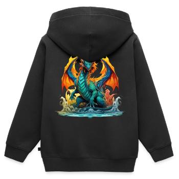 Dragon, Fantaisie, Magie, Mysticisme, Créature, Fable, Animal - Sweat Premium à capuche zippé enfant bio - noir - Dos - AI Model Kid Male (0cm)