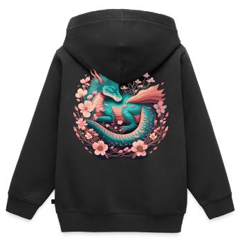 Spring Dragon – Gentle Power - Kids Premium Organic Zip-up Hoodie - black - Back - AI Model Kid Male (0cm)