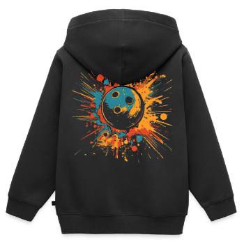 Bowling Farbkleckse - Kinder Premium Organic Zip Hoodie - Schwarz - Hinten - AI Model Kid Male (0cm)