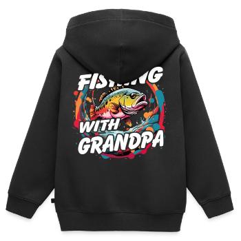 Pêche avec grand-père Motif de pêche coloré - Sweat Premium à capuche zippé enfant bio - noir - Dos - AI Model Kid Male (0cm)