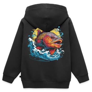 Fischerei Illustration - Kinder Premium Organic Zip Hoodie - Schwarz - Hinten - AI Model Kid Male (0cm)