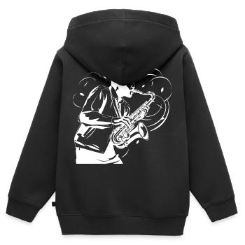 Saxophonist Skizze - Kinder Premium Organic Zip Hoodie - Schwarz - Hinten - AI Model Kid Male (0cm)