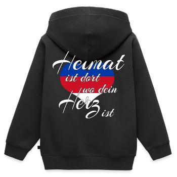 - blue, red, white - Kids Premium Organic Zip-up Hoodie - black - Back - AI Model Kid Male (0cm)