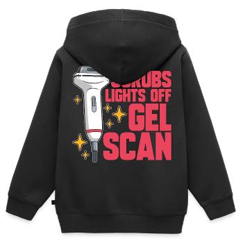 L’échographiste gommage les lumières éteintes Gel Scan Échographie - Sweat Premium à capuche zippé enfant bio - noir - Dos - AI Model Kid Male (0cm)
