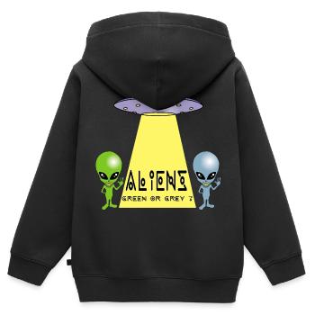 Grün oder grau außerirdisch? - Kinder Premium Organic Zip Hoodie - Schwarz - Hinten - AI Model Kid Male (0cm)