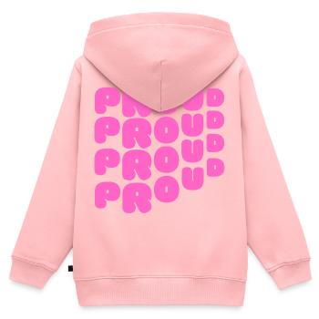 Pride / CSD / LGBTQ+ Design « PROUD » - Sweat Premium à capuche zippé enfant bio - rose - Dos - AI Model Kid Female (0cm)