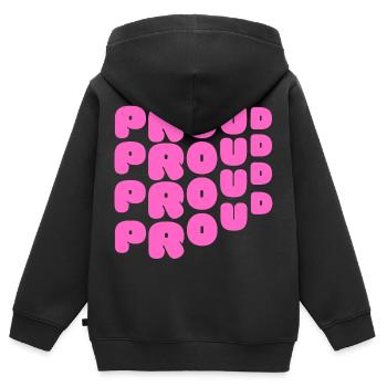 Pride / CSD / LGBTQ+ Design « PROUD » - Sweat Premium à capuche zippé enfant bio - noir - Dos - AI Model Kid Male (0cm)