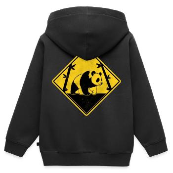 Panda gelbes Straßenschild - Kinder Premium Organic Zip Hoodie - Schwarz - Hinten - AI Model Kid Male (0cm)