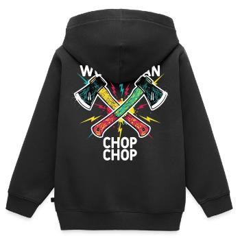 Woodsman Chop Chop Haches Camping - Sweat Premium à capuche zippé enfant bio - noir - Dos - AI Model Kid Male (0cm)