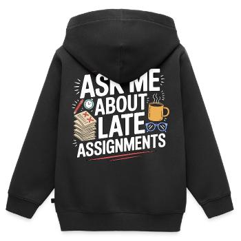 Professeur de lycée Demandez-moi des sujets de la matière - Sweat Premium à capuche zippé enfant bio - noir - Dos - AI Model Kid Male (0cm)