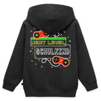 Next Level Schulkind - Gaming Zocken Einschulung - Kinder Premium Organic Zip Hoodie - Schwarz - Hinten - AI Model Kid Male (0cm)
