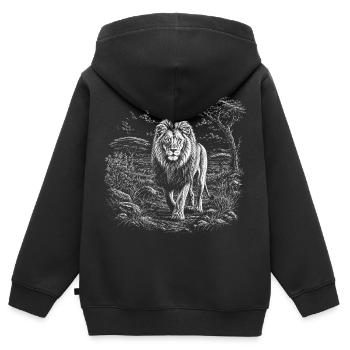 Majestätischer Löwe in weiter Savannenlandschaft - Kinder Premium Organic Zip Hoodie - Schwarz - Hinten - AI Model Kid Male (0cm)