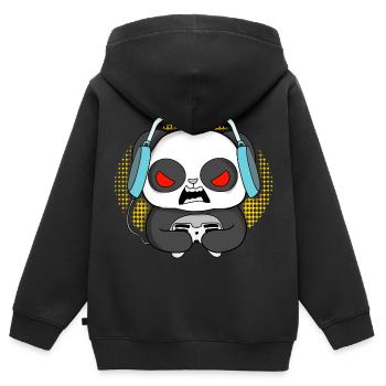 Idée d'anniversaire de Noël de jeu de panda de jeu - Sweat Premium à capuche zippé enfant bio - noir - Dos - AI Model Kid Male (0cm)