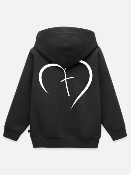 Herz Kreuz Gott Bibel Glaube Kirche Jesus - Hoodie Premium med dragkedja barn ekologisk - svart