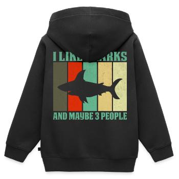 J’aime les requins - Sweat Premium à capuche zippé enfant bio - noir - Dos - AI Model Kid Male (0cm)