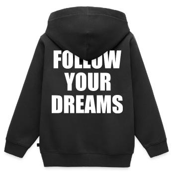 Follow your dreams - Sweat Premium à capuche zippé enfant bio - noir - Dos - AI Model Kid Male (0cm)