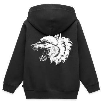 Illustration de loup - Sweat Premium à capuche zippé enfant bio - noir - Dos - AI Model Kid Male (0cm)
