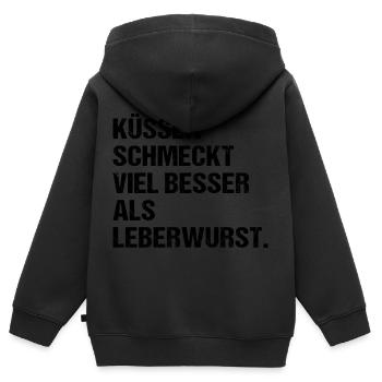 Küssen schmeckt viel besser als Leberwurst - Kinder Premium Organic Zip Hoodie - Schwarz - Hinten - AI Model Kid Male (0cm)