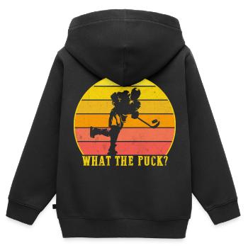 What the Puck? - Kinder Premium Organic Zip Hoodie - Schwarz - Hinten - AI Model Kid Male (0cm)