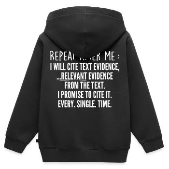 Beweisen Sie es lustig zitieren Text Beweise Englischstudenten - Kinder Premium Organic Zip Hoodie - Schwarz - Hinten - AI Model Kid Male (0cm)