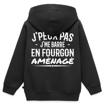 J'peux Pas J'me Barre En Fourgon Aménagé - Sweat Premium à capuche zippé enfant bio - noir - Dos - AI Model Kid Male (0cm)